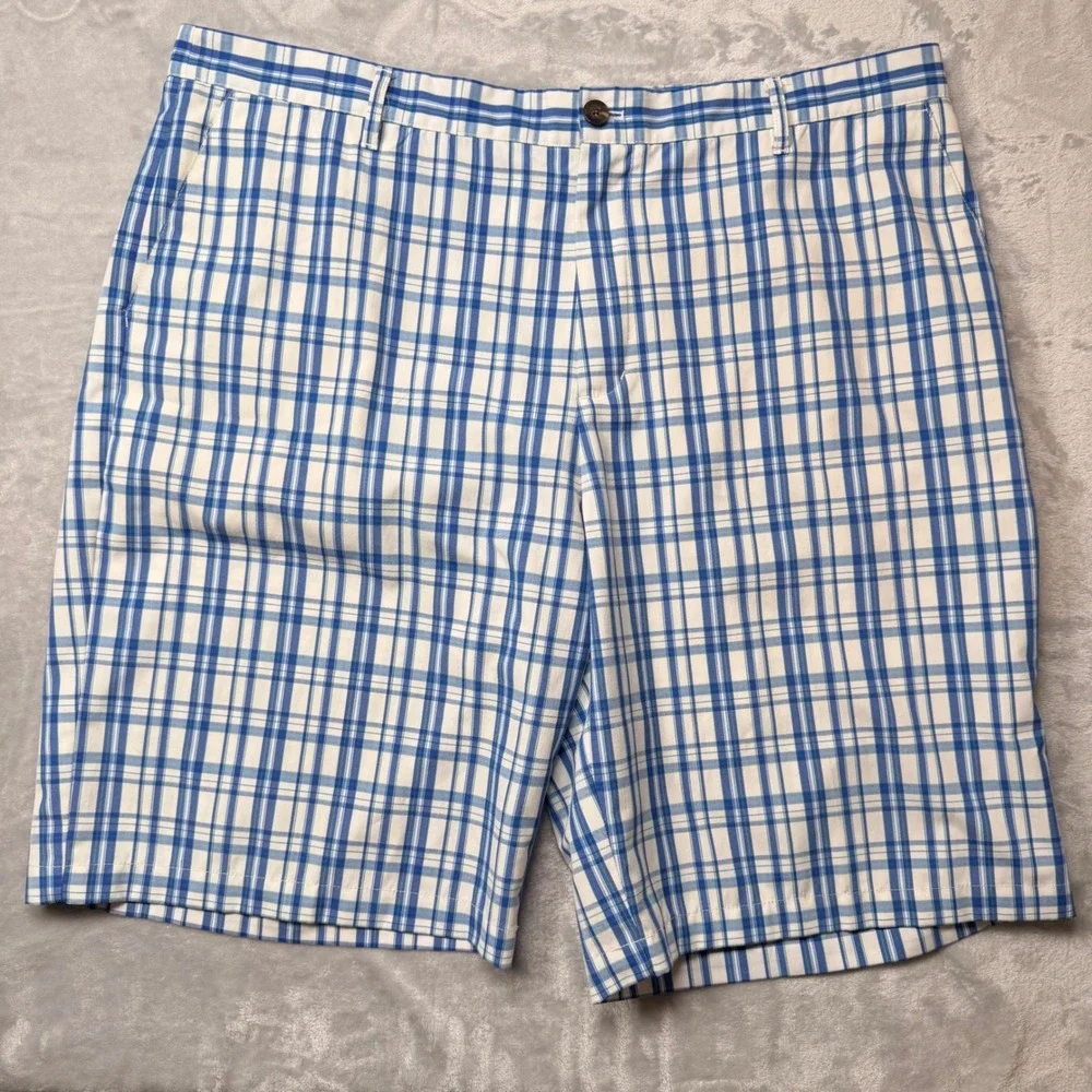 Adidas Golf Shorts Mens 40 Blue White Plaid Flat Front Preppy 11